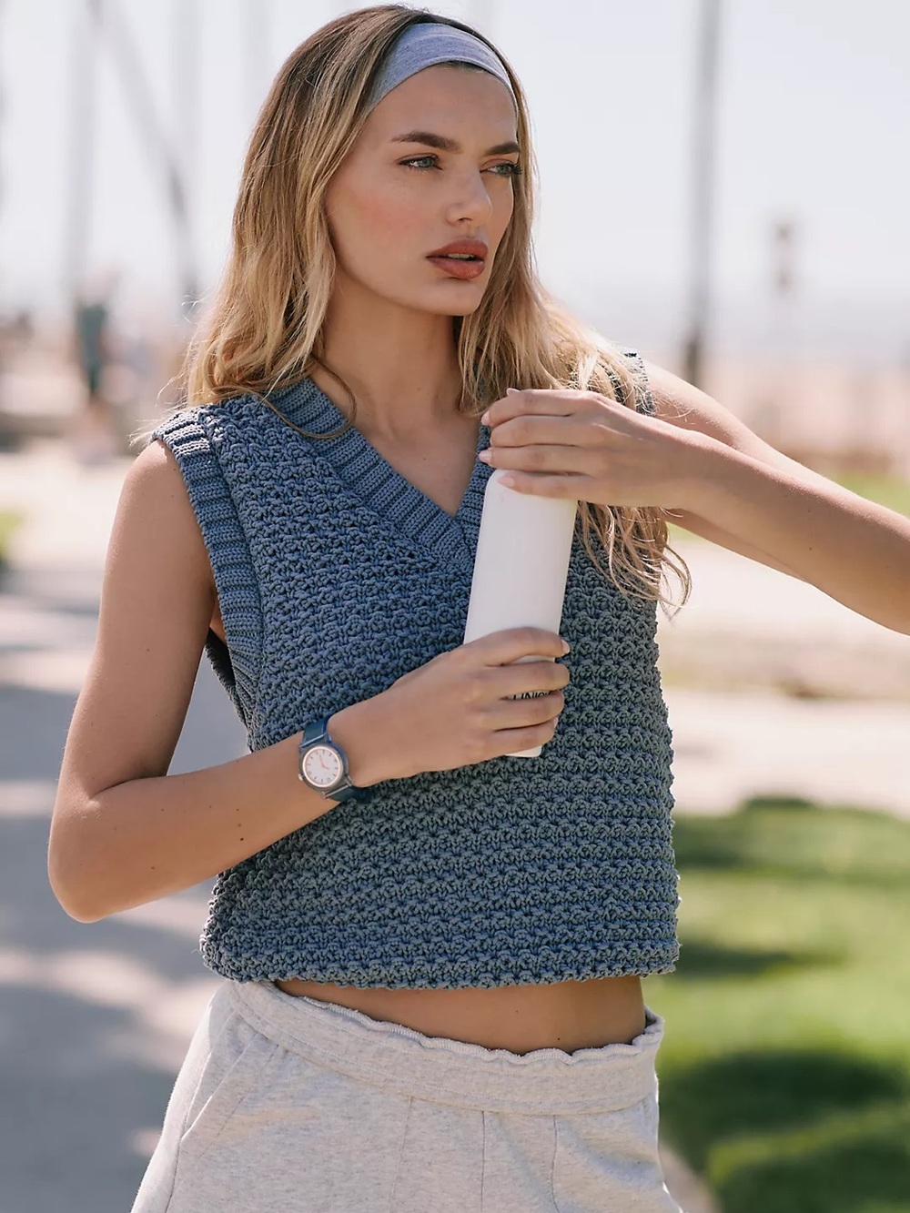 Varley Adie Knit Sweater Vest - Stone Blue - Size Small